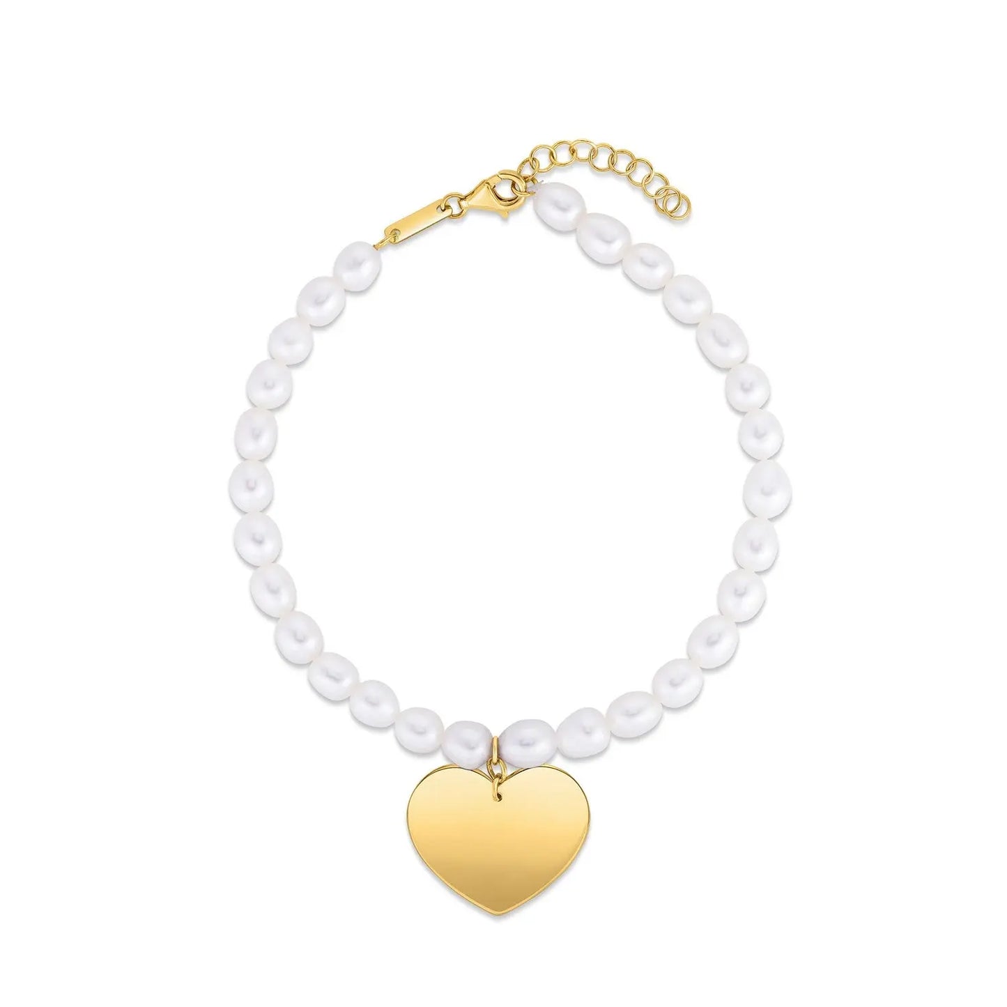 14k Yellow Gold Pearl Heart Charm Bracelet RCJ