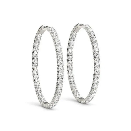 Oval Shape Two Sided Diamond Hoop Earrings in 14k White Gold (2 cttw) RCJ