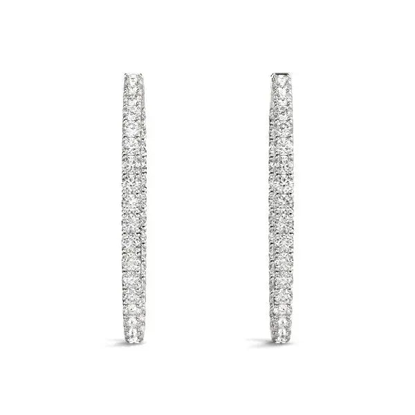 Oval Shape Two Sided Diamond Hoop Earrings in 14k White Gold (2 cttw) RCJ