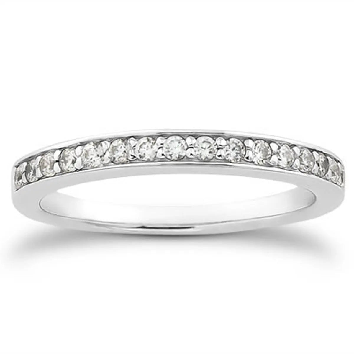 14k White Gold Pave Diamond Wedding Ring Band Set 1/2 AroundMonde Trend