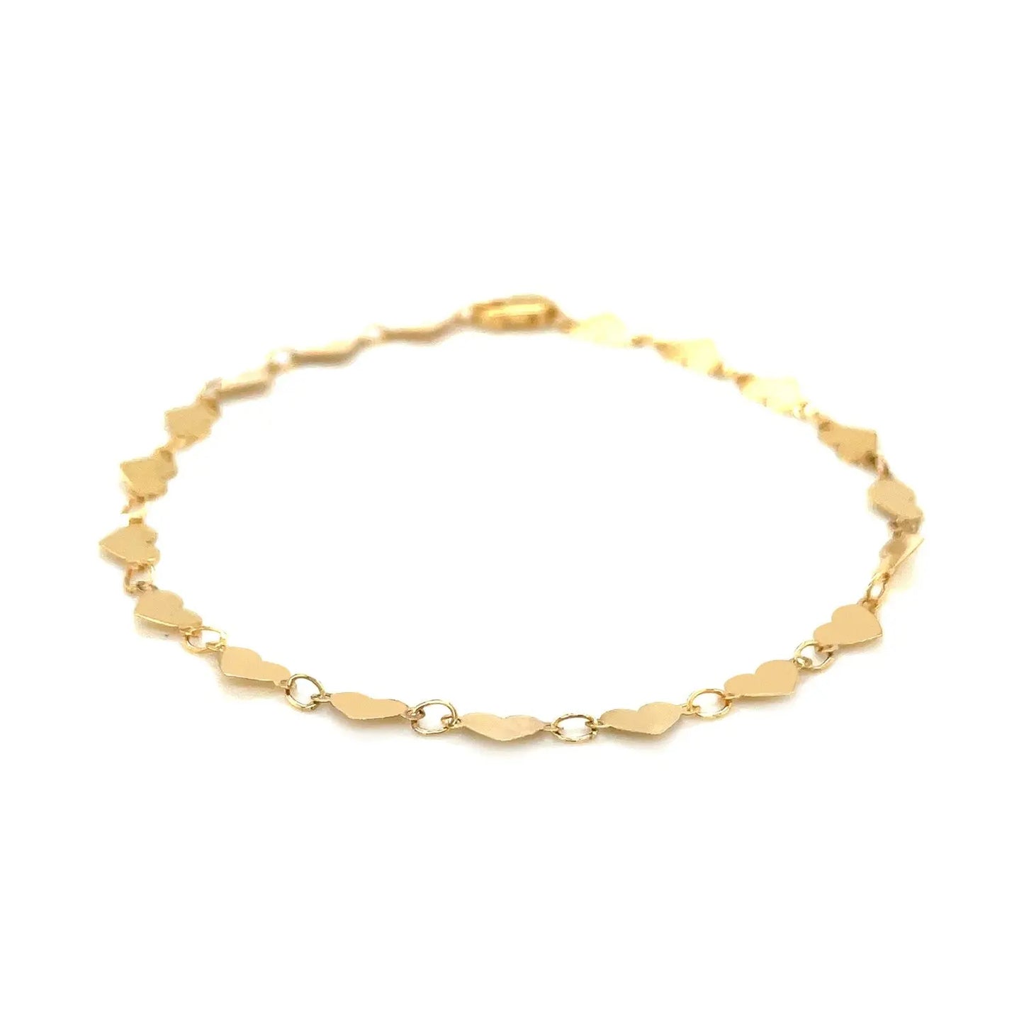 14k Yellow Gold 7 inch Mirrored Heart Chain Bracelet (5.00 mm) RCJ