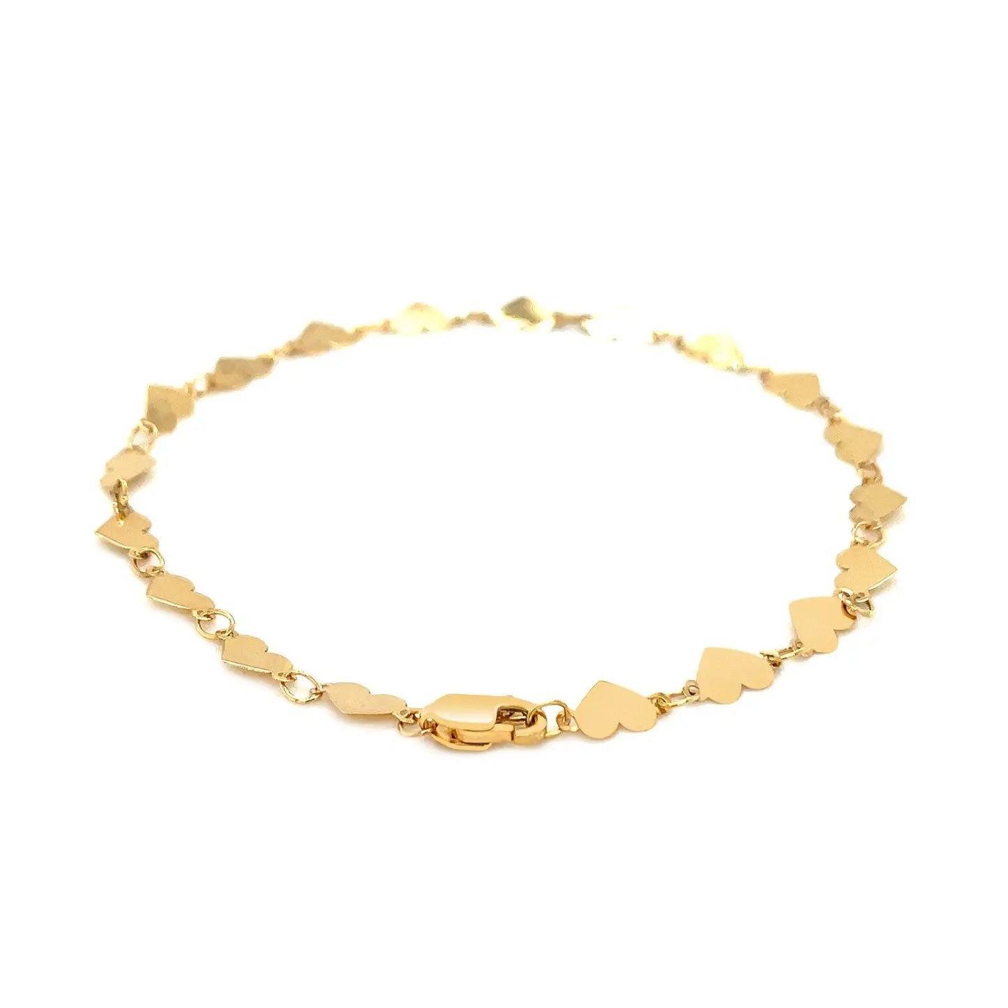 14k Yellow Gold 7 inch Mirrored Heart Chain Bracelet (5.00 mm) RCJ