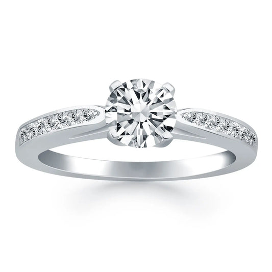 14k White Gold Cathedral Engagement Ring with Pave DiamondsMonde Trend