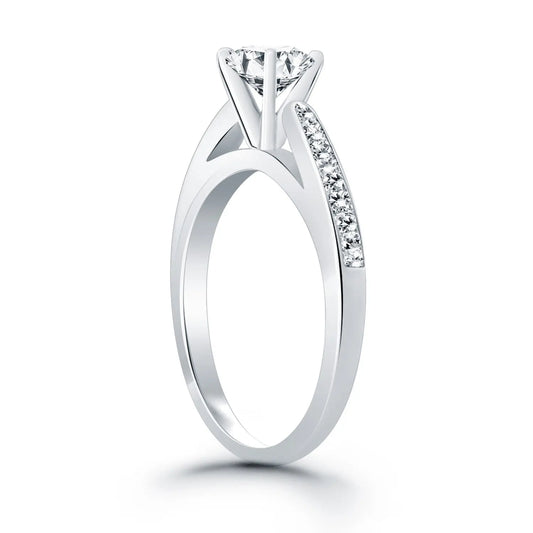 14k White Gold Cathedral Engagement Ring with Pave DiamondsMonde Trend