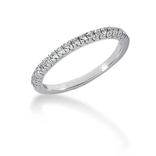 14k White Gold Engraved Fishtail V Pave Diamond Wedding Ring BandMonde Trend