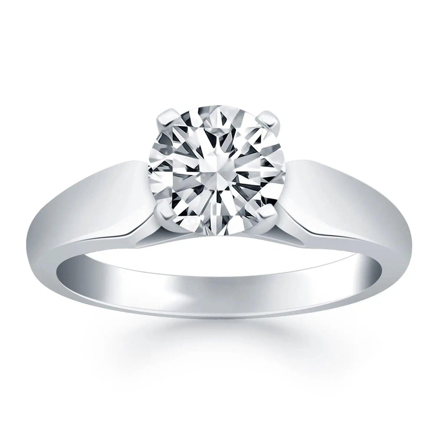 14k White Gold Tapered Cathedral Solitaire Engagement Ring RCJ