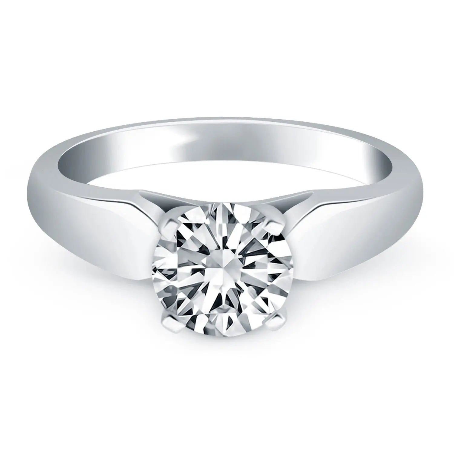 14k White Gold Tapered Cathedral Solitaire Engagement Ring RCJ