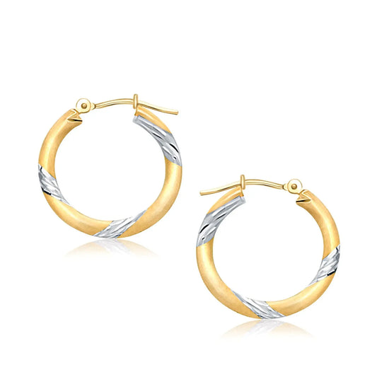 14k Two Tone Gold Polished Hoop Earrings (3x20mm)Monde Trend