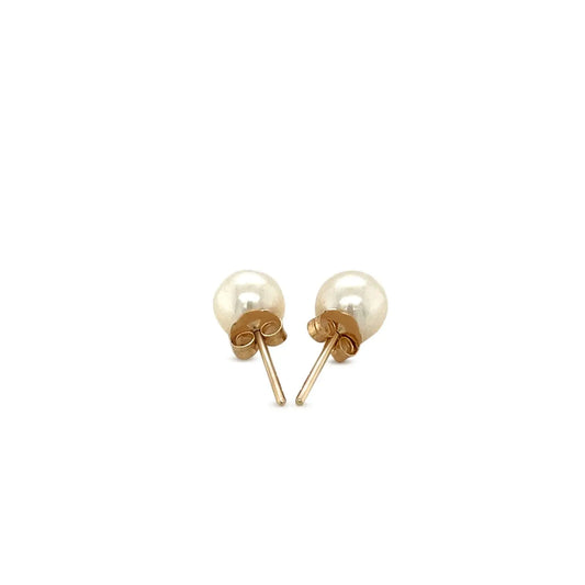 14k Yellow Gold Freshwater Cultured White Pearl Stud Earrings (6mm) RCJ