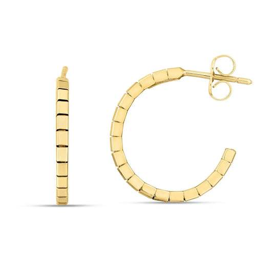 14k Yellow Gold Brick Omega Hoop Earrings RCJ