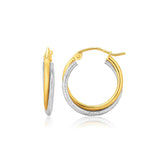 14k Two Tone Gold Double Polished and Textured Hoop EarringsMonde Trend