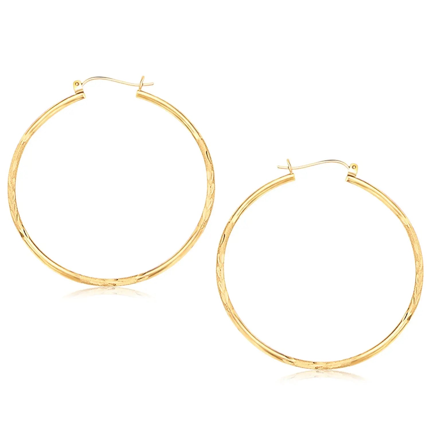 14k Yellow Gold Fancy Diamond Cut Extra Large Hoop Earrings (2x45mm) RCJ