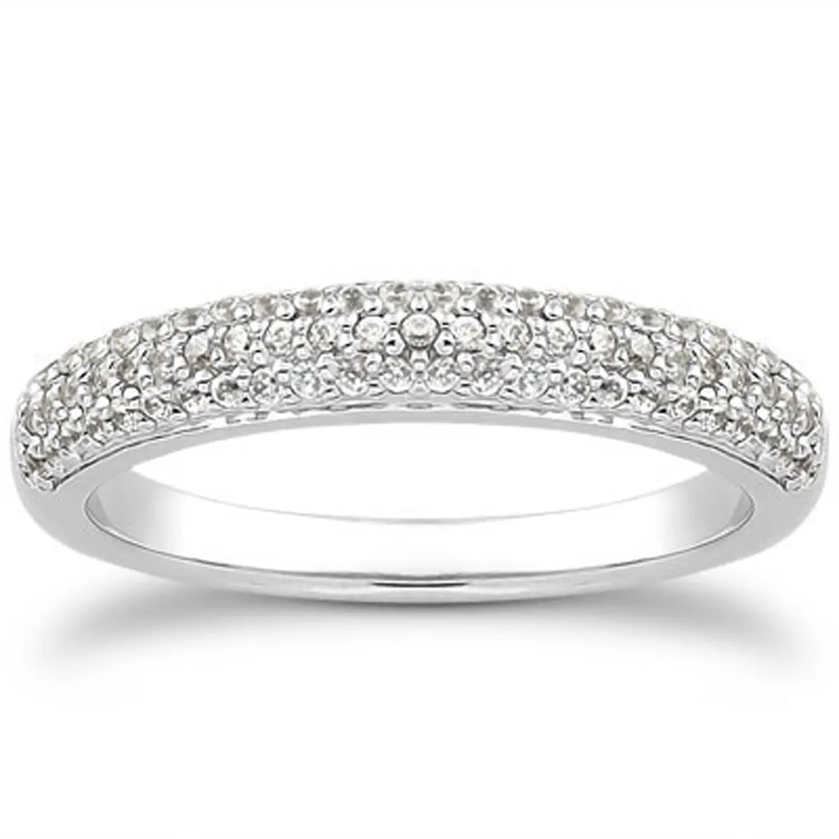 14k White Gold Triple Multi-Row Micro- Pave Diamond Wedding Ring Band RCJ