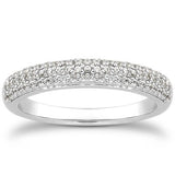 14k White Gold Triple Multi-Row Micro- Pave Diamond Wedding Ring Band RCJ