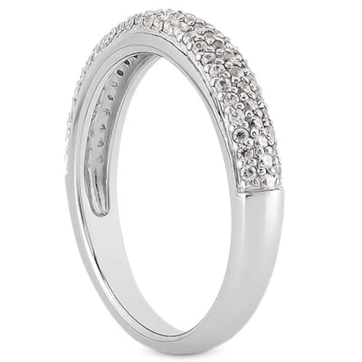 14k White Gold Triple Multi-Row Micro- Pave Diamond Wedding Ring Band RCJ