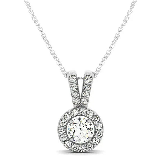 Round Pendant with Split Bail and Diamond Halo in 14k White Gold (3/4 cttw) RCJ