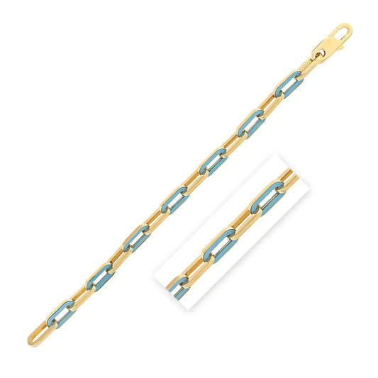 14k Yellow Gold Turquoise Paperclip Gem Link Bracelet (7.00 mm) RCJ