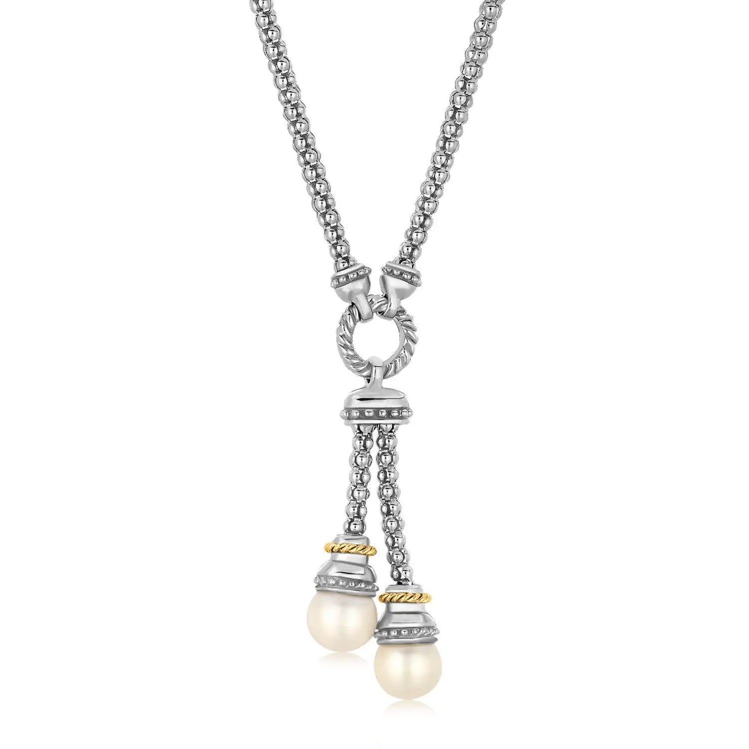 18k Yellow Gold and Sterling Silver Popcorn Style Necklace with Pearl Accents RCJ