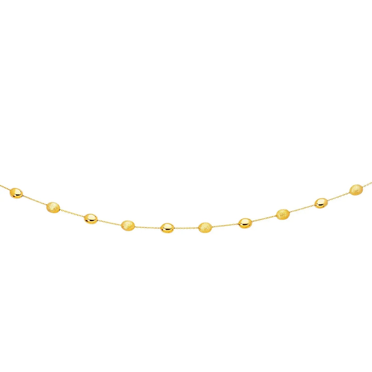 14k Yellow Gold Necklace with Polished and Textured Pebble Stations RCJ