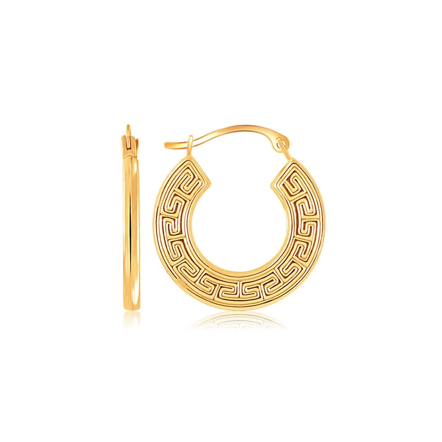 10k Yellow Gold Greek Key Small Hoop EarringsMonde Trend