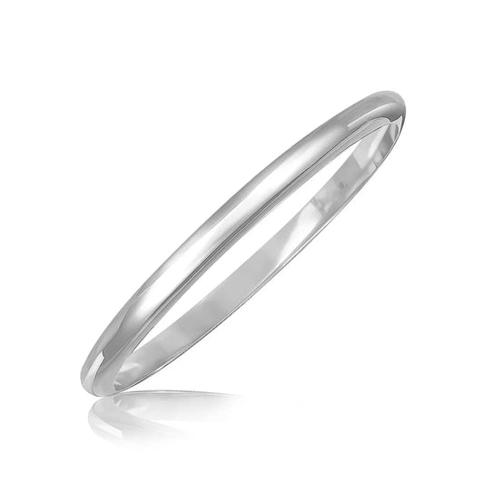 Sterling Silver Rhodium Plated Slim Dome Motif Bangle (6.50 mm) RCJ