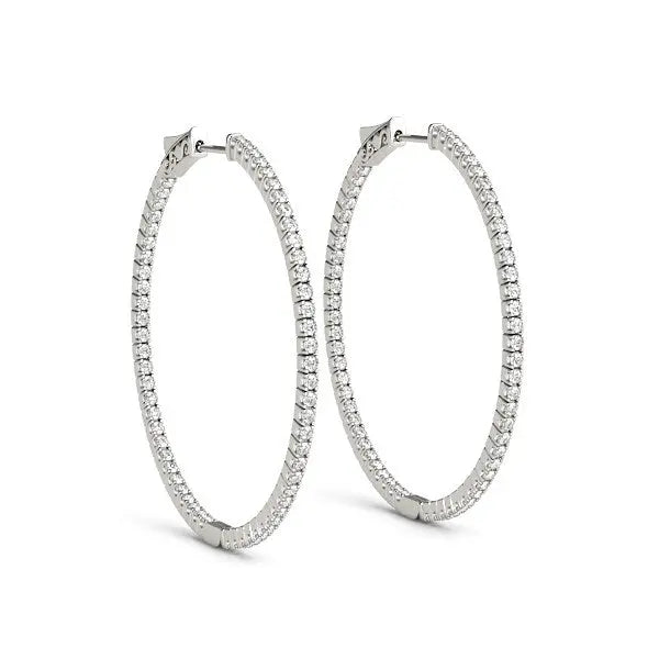 14k White Gold Slim Two Sided Diamond Hoop Earrings (1 1/2 cttw) RCJ