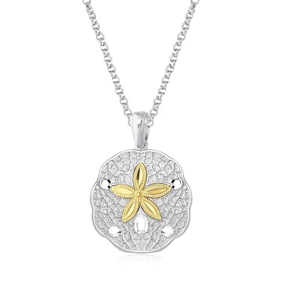 Designer Sterling Silver and 14k Yellow Gold Sand Dollar Pendant RCJ