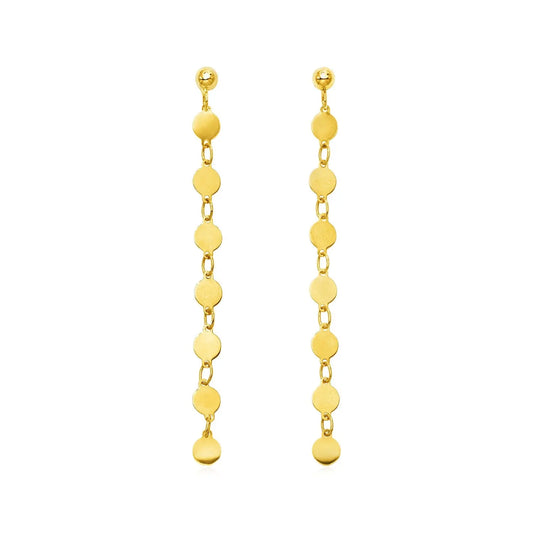 14k Yellow Gold Post Dangle Earrings with Polished Circles RCJ