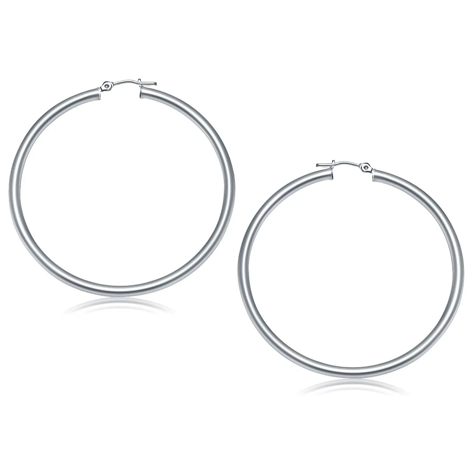 14k White Gold Polished Hoop Earrings (3x50mm) RCJ