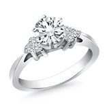 14k White Gold Cathedral Engagement Ring with Side Diamond ClustersMonde Trend