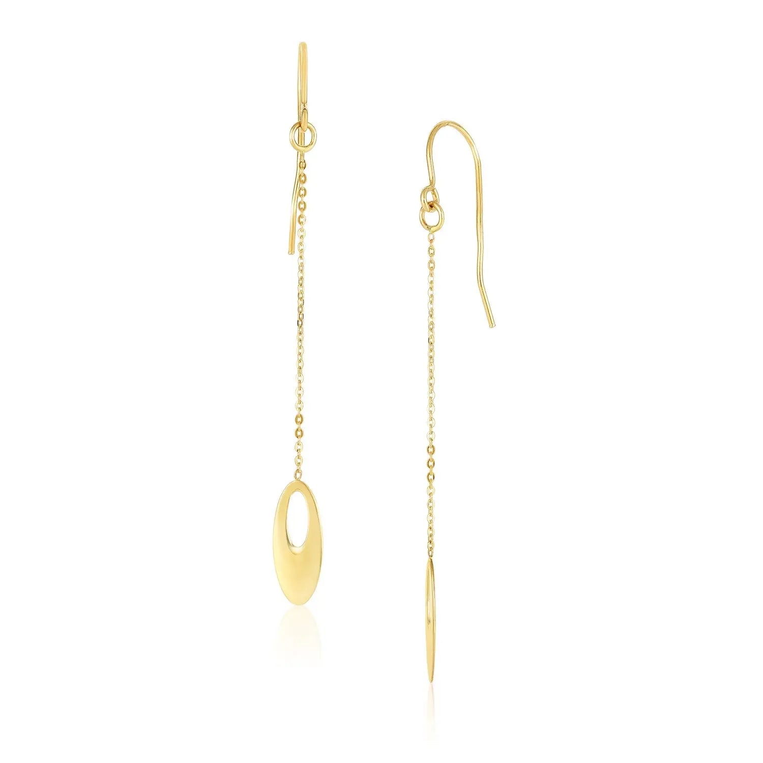 14k Yellow Gold Cutout Oval Chain Dangling Earrings RCJ