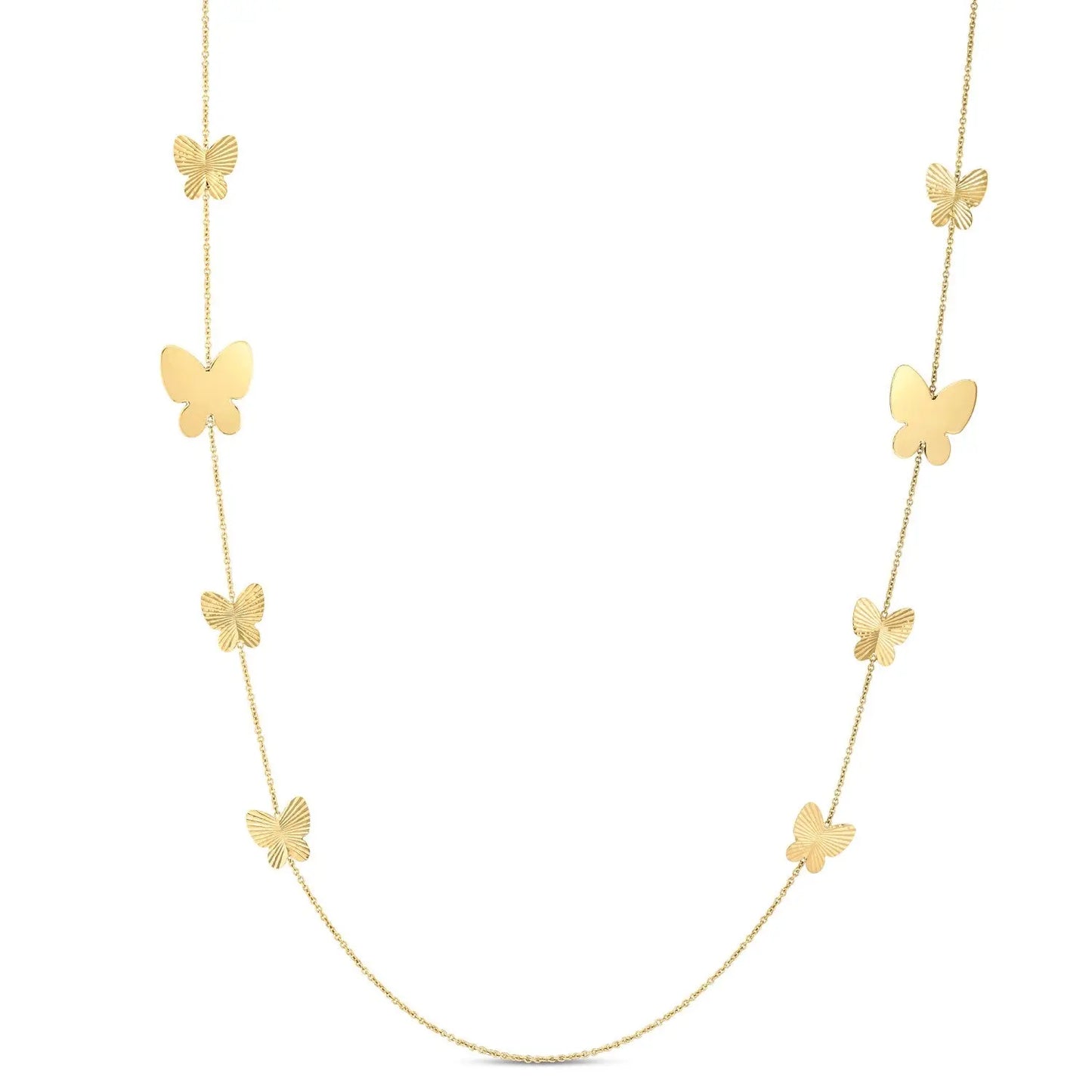 14k Yellow Gold Papillon Graduated Butterfly Necklace RCJ