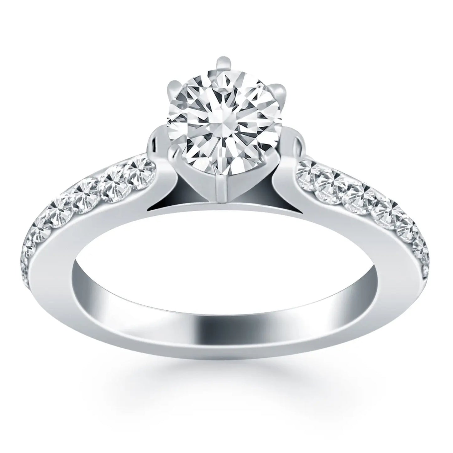 14k White Gold Curved Shank Engagement Ring with Pave DiamondsMonde Trend