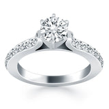 14k White Gold Curved Shank Engagement Ring with Pave DiamondsMonde Trend