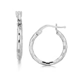 Sterling Silver Rhodium Plated Diamond Cut Small Hoop Earrings (2x15mm) RCJ