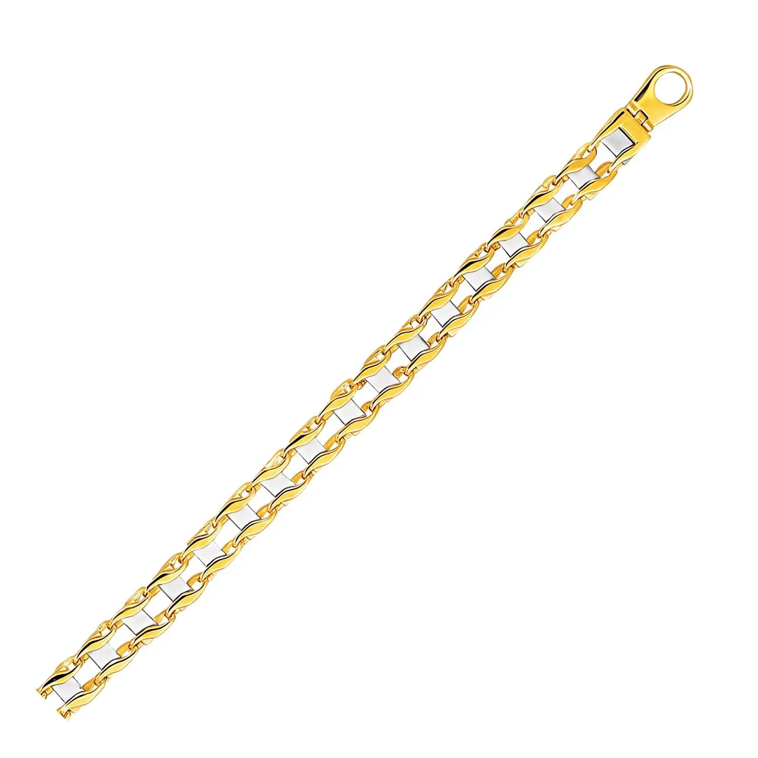 14k Two-Tone Gold Mens Bracelet with S Style Bar Links (7.85 mm)Monde Trend