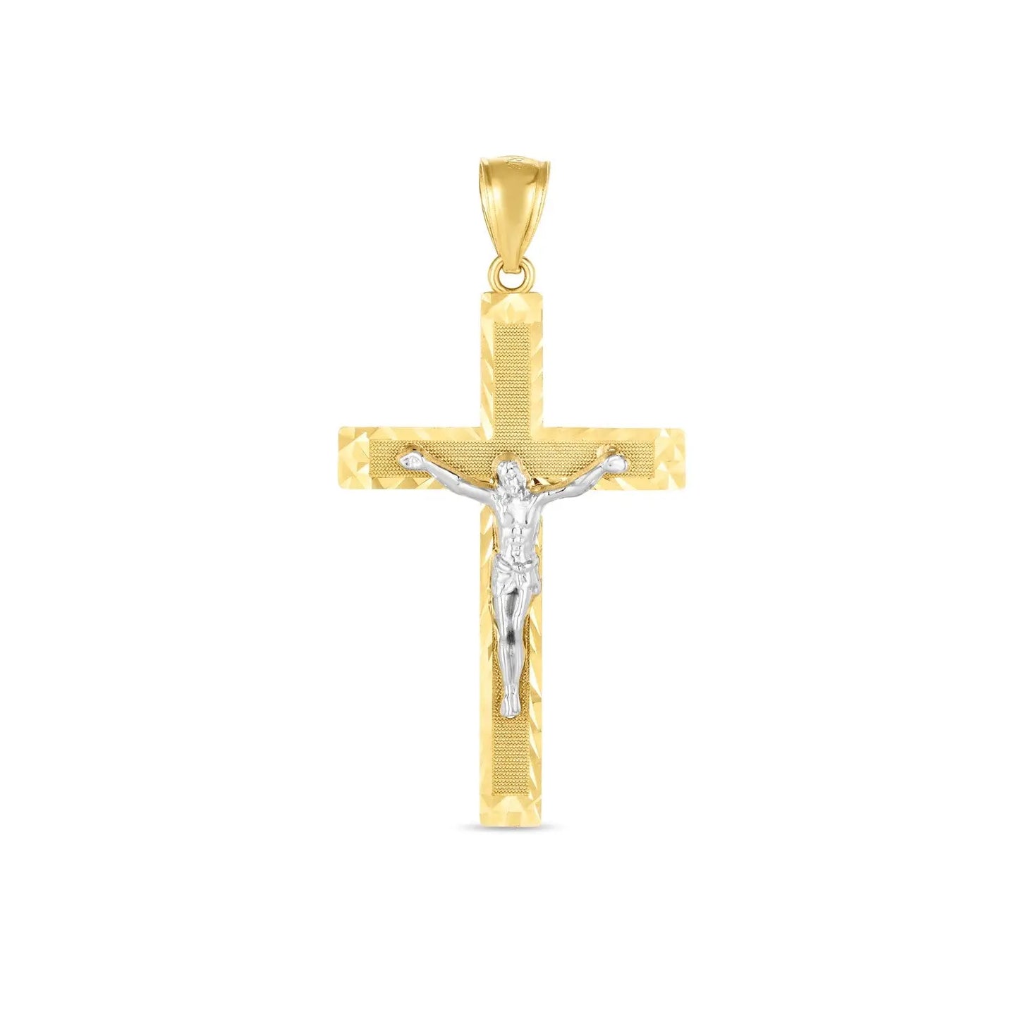 14k Two Tone Gold High Polish Diamond Cut Cross PendantMonde Trend