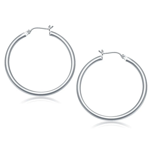 14k White Gold Polished Hoop Earrings (3x40mm) RCJ