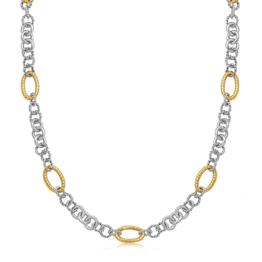 18k Yellow Gold and Sterling Silver Rhodium Plated Multi Style Chain Necklace RCJ