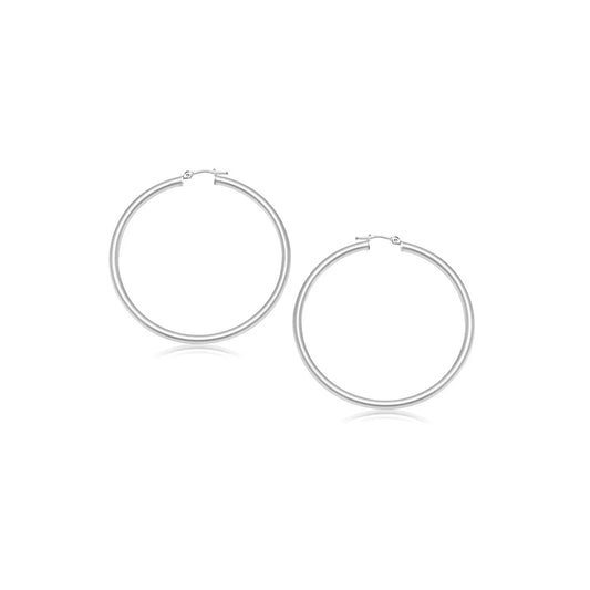 14k White Gold Polished Hoop Earrings (3x20mm) RCJ