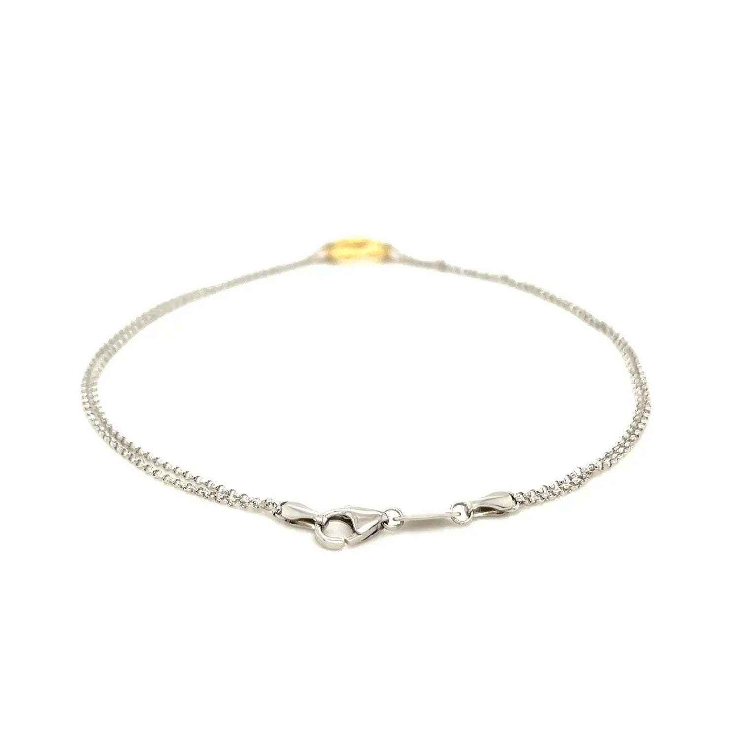 14k Yellow Gold and Sterling Silver Anklet with a Single Open Heart Station RCJ