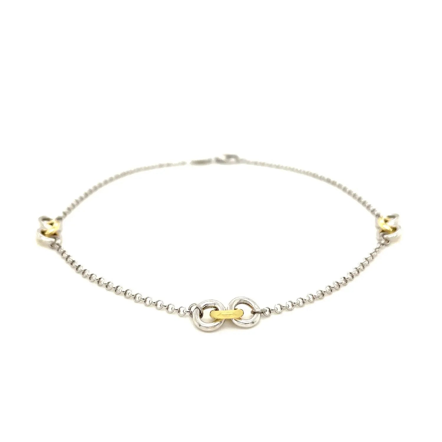 14k Yellow Gold and Sterling Silver Triple Ring Stationed Anklet RCJ