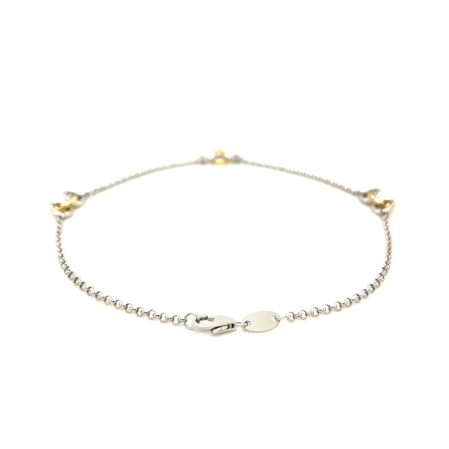 14k Yellow Gold and Sterling Silver Triple Ring Stationed Anklet RCJ