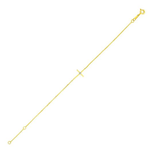 14k Yellow Gold 5 1/2 inch Childrens Bracelet with Cross (1.00 mm) RCJ