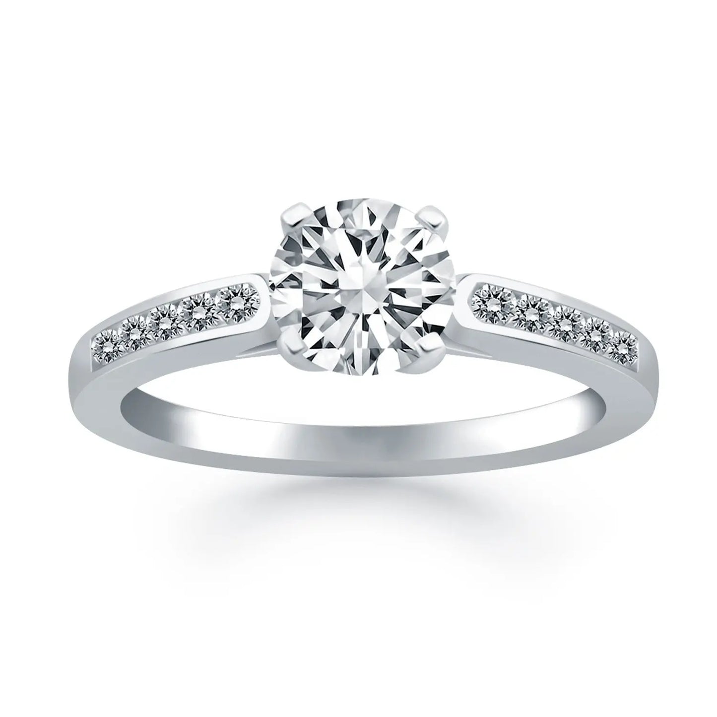 14k White Gold Diamond Channel Cathedral Engagement RingMonde Trend