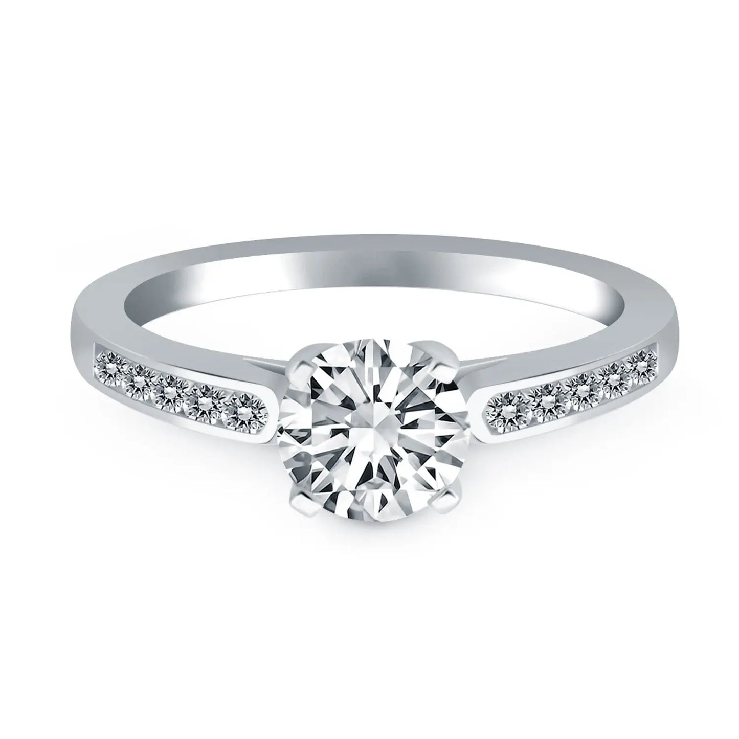 14k White Gold Diamond Channel Cathedral Engagement RingMonde Trend