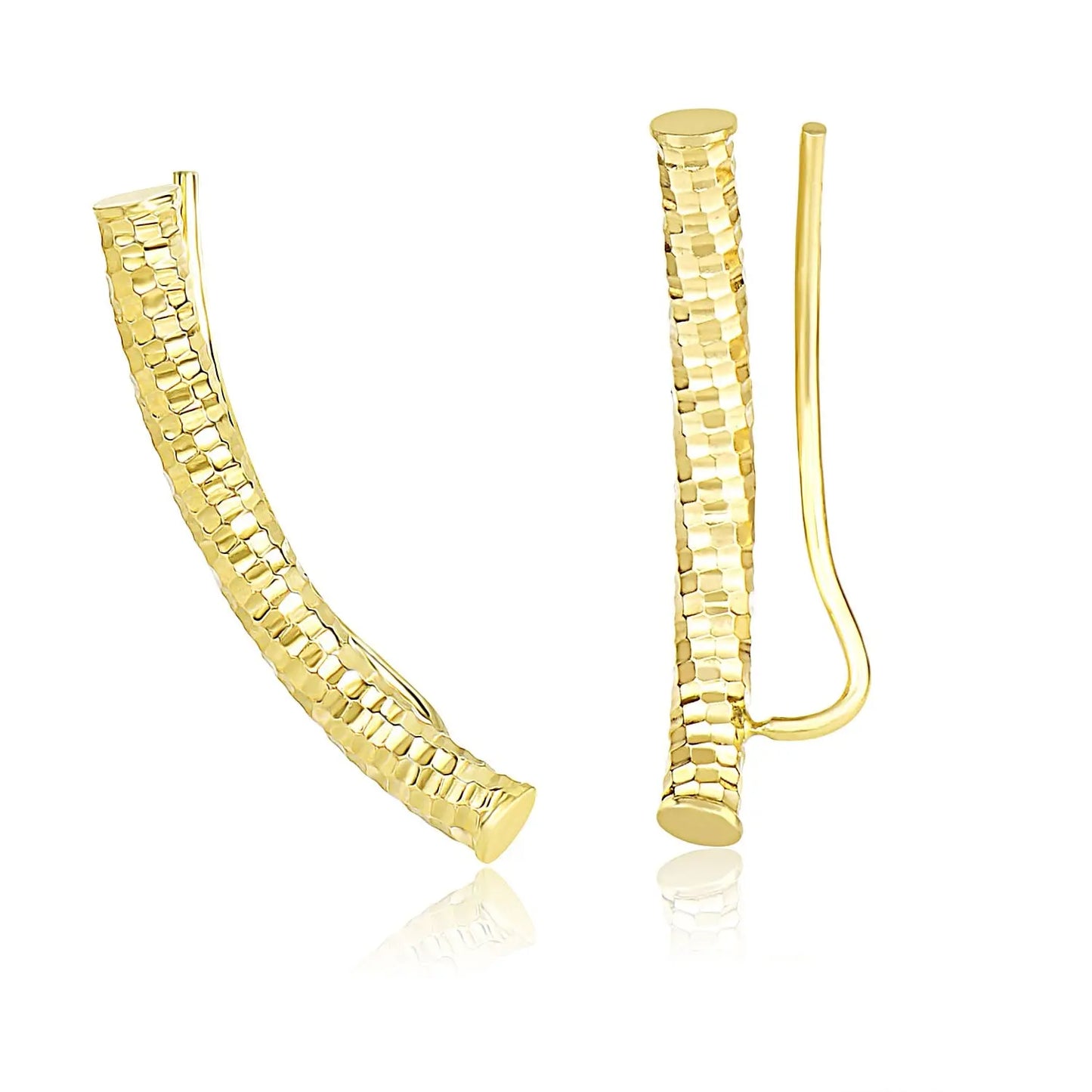 14k Yellow Gold Curved Tube Earrings with Diamond Cuts RCJ