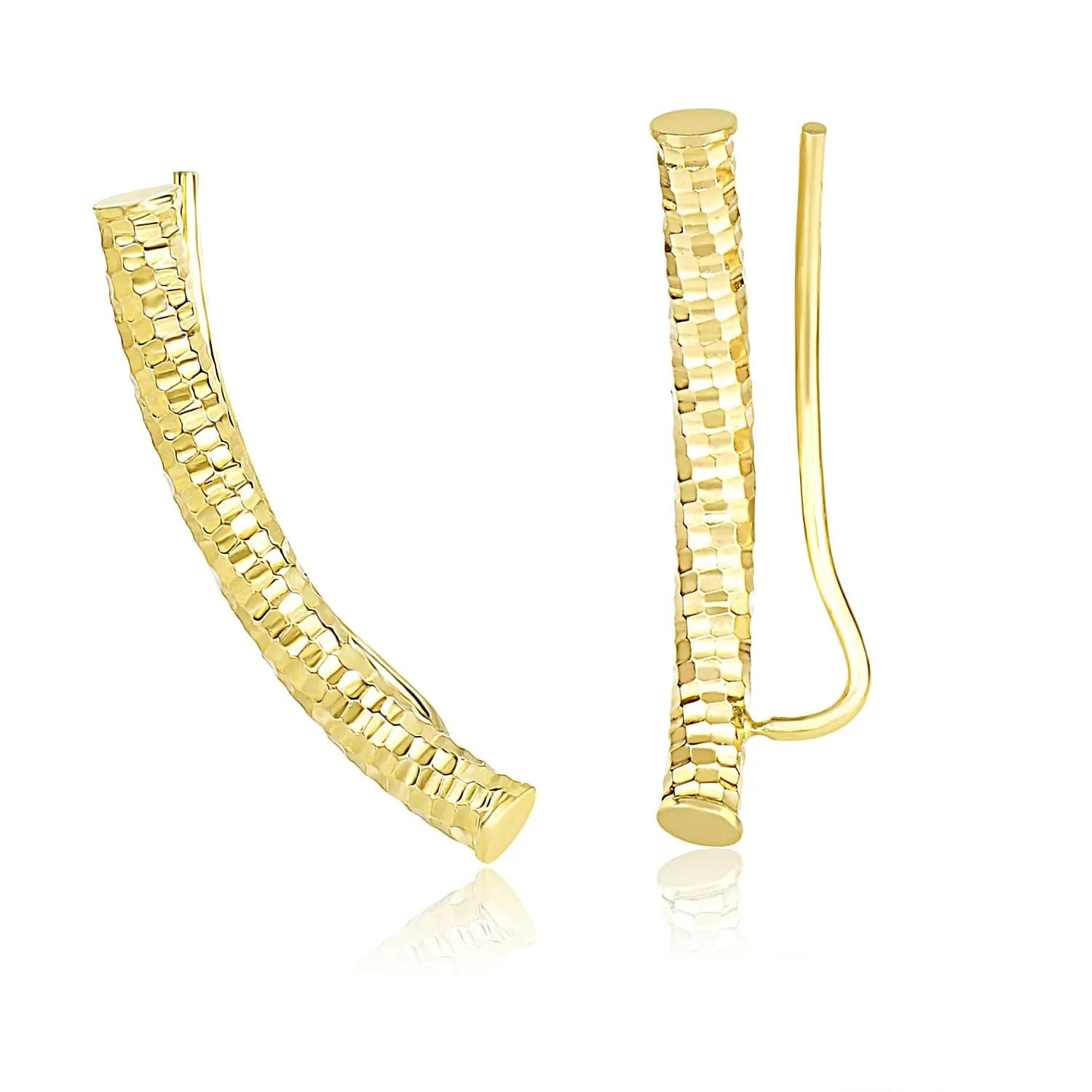 14k Yellow Gold Curved Tube Earrings with Diamond Cuts RCJ