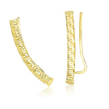 14k Yellow Gold Curved Tube Earrings with Diamond Cuts RCJ