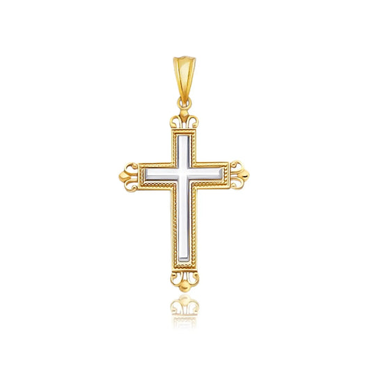 14k Two-Tone Gold Cross Pendant with an Ornate Budded StyleMonde Trend